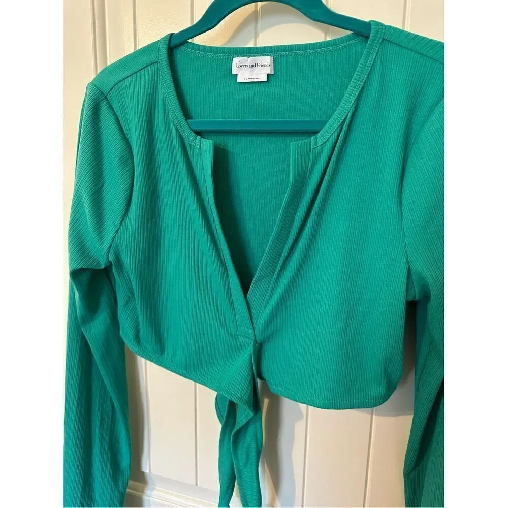 Lovers + Friends Ludrow Turquoise Long Sleeve Cropped Wrap Top Women’s Size L